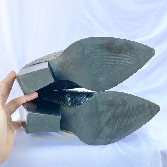 ALL SAINTS | RIA CROC EMBOSSED CHELSEA HEELED BOOT IN BLACK LEATHER SIZE 10 - Picture 9 of 9